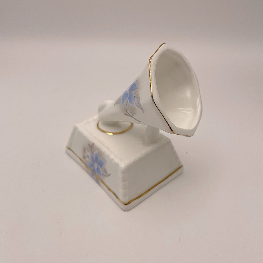Bone China Phonograph, Applied Flowers in Blue/White. Made in Taiwan. Sweet!